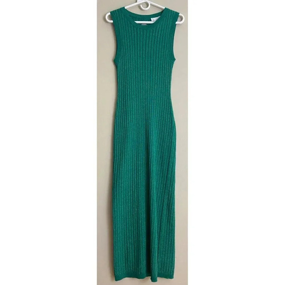 House of Harlow 1960 NWT Green Ribbed Sweater Dress Size Medium Sparkly Knit - Picture 4 of 13